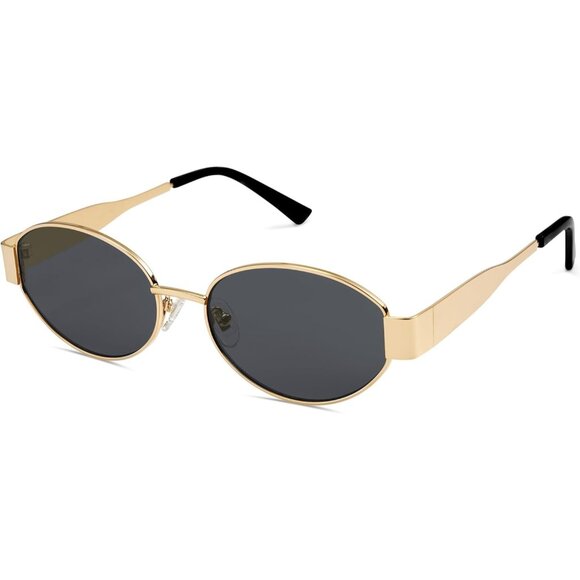 🆕Women Men Retro Gold Grey Oval Sunglasses Trendy UV400 Classic Shades - Picture 1 of 6